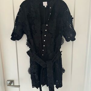 Anthropologie Black Floral Lace Mini Dress